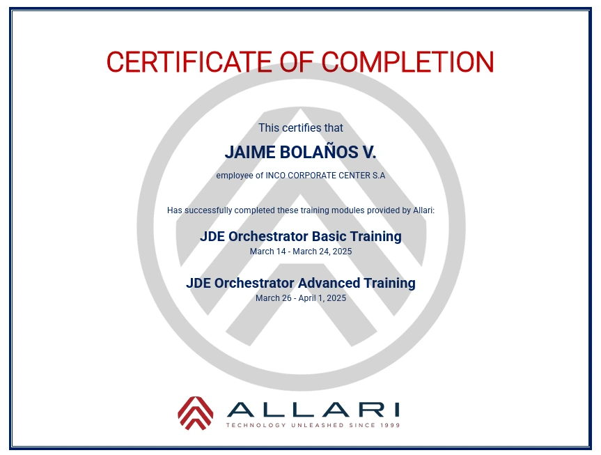 Certificado JD Orchestator